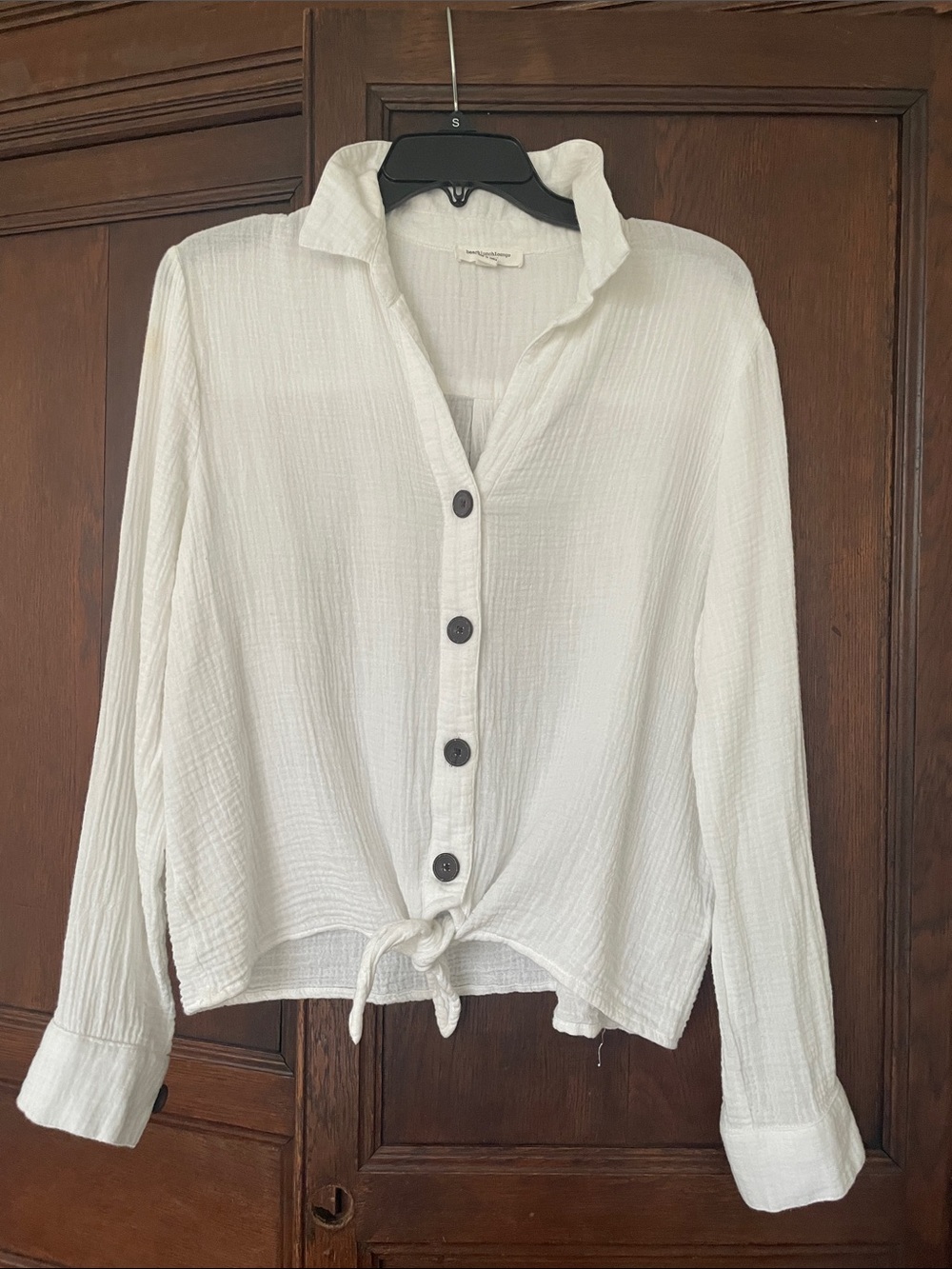 Beach Lunch Lounge White Crisp Cotton Long Sleeve Button Down Shirt Top NWOT